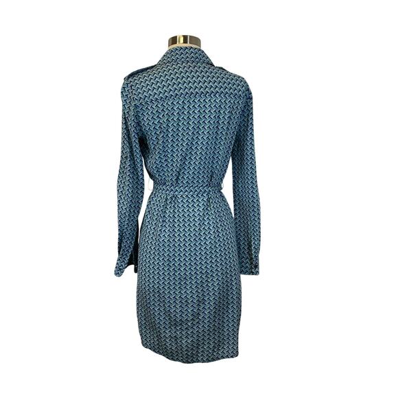 Tory Burch Blue Geometric Print Belted Button Down Silk Dress Women’s Size 2 - Picture 7 of 9